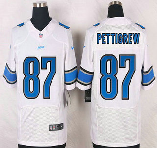 Men's Detroit Lions #87 Brandon Pettigrew White Road NFL Nike Elite Jersey
