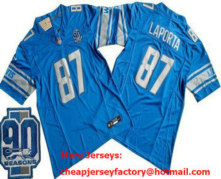 Men's Detroit Lions #87 Sam Laporta Limited Blue 90th Season FUSE Vapor Jersey