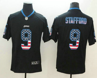 Men's Detroit Lions #9 Matthew Stafford 2018 USA Flag Fashion Black Color Rush Stitched Nike Limited Jersey
