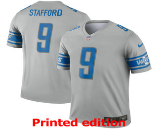 Men's Detroit Lions #9 Matthew Stafford Gray 2019 Inverted Legend Printed NFL Nike Limited Jersey