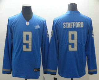 Men's Detroit Lions #9 Matthew Stafford Light Blue Therma Long Sleeve Limited Jersey