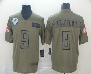 Men's Detroit Lions #9 Matthew Stafford NEW Olive 2019 Salute To Service Stitched NFL Nike Limited Jersey