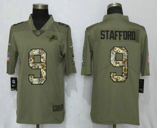 Men's Detroit Lions #9 Matthew Stafford Olive With Camo 2017 Salute To Service Stitched NFL Nike Limited Jersey