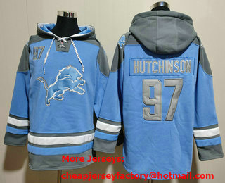 Men's Detroit Lions #97 Aidan Hutchinson Blue Ageless Must Have Lace Up Pullover Hoodie