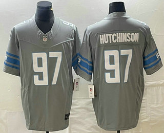 Men's Detroit Lions #97 Aidan Hutchinson Grey 2023 FUSE Vapor Limited Stitched Jersey