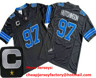 Men's Detroit Lions #97 Aidan Hutchinson Limited Black C Patch FUSE Vapor Jersey