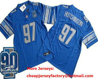 Men's Detroit Lions #97 Aidan Hutchinson Limited Blue 90th Season FUSE Vapor Jersey