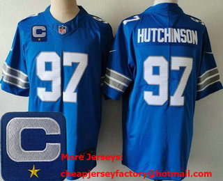 Men's Detroit Lions #97 Aidan Hutchinson Limited Blue C Patch Vapor Jersey