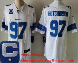 Men's Detroit Lions #97 Aidan Hutchinson Limited White C Patch Vapor Jersey