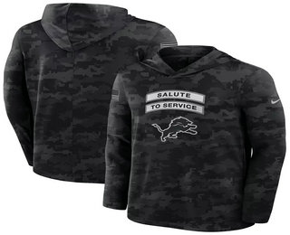 Men's Detroit Lions Black 2026 Salute to Service Sideline Lightweight Hoodie Long Sleeve Top