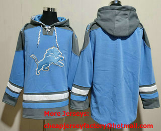 Men's Detroit Lions Blank Blue Ageless Must Have Lace Up Pullover Hoodie