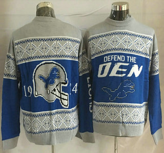 Men's Detroit Lions Blue With Grey NFL Sweater