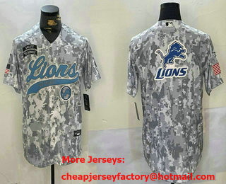 Men's Detroit Lions Team Logo Arctic Camo 2024 Salute to Service Stitched Baseball Jersey