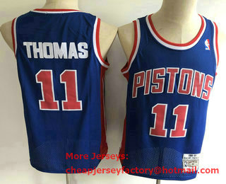 Men's Detroit Pistons #11 Isiah Thomas Blue 1988-89 Hardwood Classics Soul Swingman Throwback Jersey