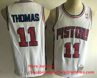 Men's Detroit Pistons #11 Isiah Thomas White 1988-89 Hardwood Classics Soul Swingman Throwback Jersey