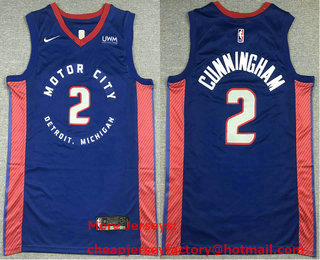 Men's Detroit Pistons #2 Cade Cunningham Blue 2021 City Edition Swingman Stitched NBA Jersey With Sponsor Logo