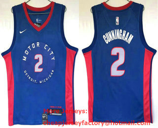 Men's Detroit Pistons #2 Cade Cunningham Blue 2021 City Edition Swingman Stitched NBA Jersey