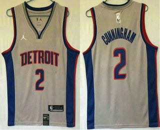 Men's Detroit Pistons #2 Cade Cunningham Grey 2021 Brand Jordan Swingman Stitched NBA Jersey
