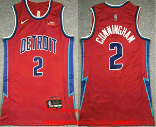 Men's Detroit Pistons #2 Cade Cunningham Red Nike Diamond 2022 City Edition Swingman Stitched Jersey With Sponsor