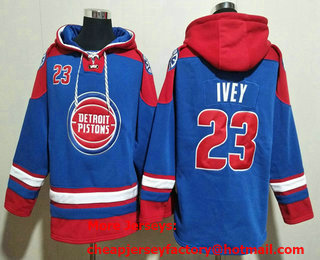 Men's Detroit Pistons #23 Jaden Ivey Blue Red Lace Up Pullover Hoodie