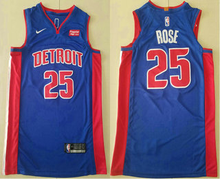 Men's Detroit Pistons #25 Derrick Rose Blue 2019 Nike Authentic Stitched NBA Jersey With The Sponsor Logo
