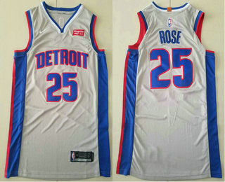 Men's Detroit Pistons #25 Derrick Rose Gray 2019 Nike Authentic Stitched NBA Jersey With The Sponsor Logo