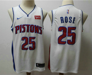 Men's Detroit Pistons #25 Derrick Rose White 2019 Nike Swingman Stitched NBA Jersey With The Sponsor Logo