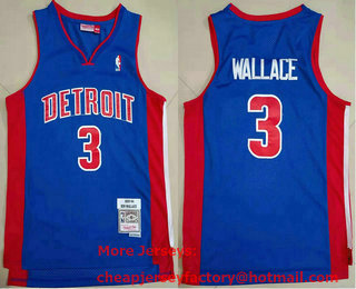 Men's Detroit Pistons #3 Ben Wallace 2003-04 Blue Hardwood Classics Soul Swingman Throwback Jersey