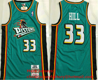 Men's Detroit Pistons #33 Grant Hill 1998-99 Teal Green Hardwood Classics Soul AU Throwback Jersey
