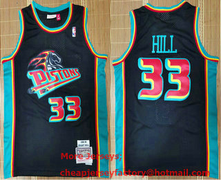 Men's Detroit Pistons #33 Grant Hill Black 1998-99 Hardwood Classics Soul Swingman Throwback Jersey
