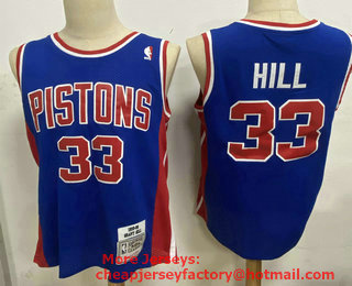 Men's Detroit Pistons #33 Grant Hill Blue 1995-96 Hardwood Classics Soul Swingman Throwback Jersey