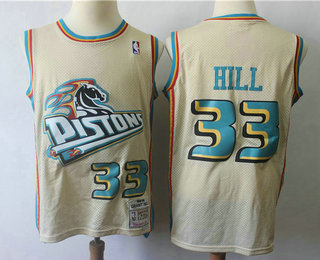 Men's Detroit Pistons #33 Grant Hill Cream Hardwood Classics Soul Swingman Throwback Jersey