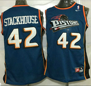 Men's Detroit Pistons #42 Jerry Stackhouse Teal Blue Hardwood Classics Soul Swingman Throwback Jersey