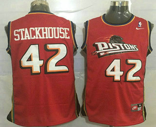 Men's Detroit Pistons #42 Jerry Stackhouse Red Hardwood Classics Soul Swingman Throwback Jersey