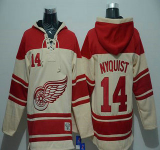 Men's Detroit Red Wings #14 Gustav Nyquist Old Time Hockey Cream Hoodie