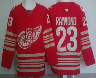 Men's Detroit Red Wings #23 Lucas Raymond Red 100th Authentic Jersey