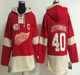 Men's Detroit Red Wings #40 Henrik Zetterberg Old Time Hockey 2015 Red Hoodie