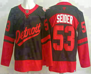 Men's Detroit Red Wings #53 Moritz Seider Black 2025 Stadium Series Stitched Jersey