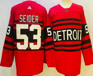 Men's Detroit Red Wings #53 Moritz Seider Red 2022 Reverse Retro Authentic Jersey
