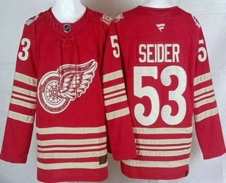 Men's Detroit Red Wings #53 Moritz Seider Red Centennial Authentic Jersey