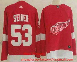 Men's Detroit Red Wings #53 Moritz Seider Red Stitched NHL Jersey
