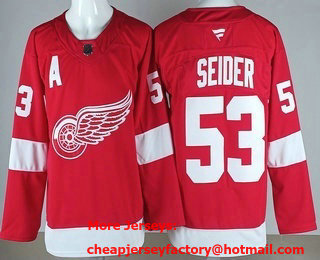 Men's Detroit Red Wings #53 Moritz Seider Red With A Patch Authentic Jersey