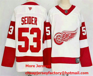 Men's Detroit Red Wings #53 Moritz Seider White 2025 Stitched Jersey