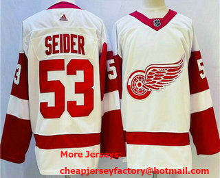 Men's Detroit Red Wings #53 Moritz Seider White Adidas NHL Jersey