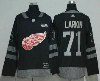 Men's Detroit Red Wings #71 Dylan Larkin Black 100th Anniversary Stitched NHL 2017 Hockey Jersey