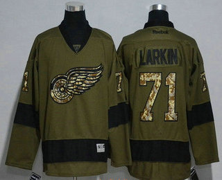 Men's Detroit Red Wings #71 Dylan Larkin Green Salute To Service Stitched NHL Reebok Hockey Jersey