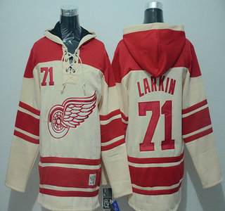 Men's Detroit Red Wings #71 Dylan Larkin Old Time Hockey Cream Hoodie