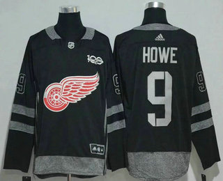 Men's Detroit Red Wings #9 Gordie Howe Black 100th Anniversary Stitched NHL 2017 Hockey Jersey