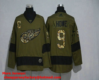 Men's Detroit Red Wings #9 Gordie Howe Green Salute To Service Adidas Stitched NHL Jersey