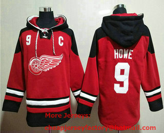Men's Detroit Red Wings #9 Gordie Howe Red Ageless Must Have Lace Up Pullover Hoodie